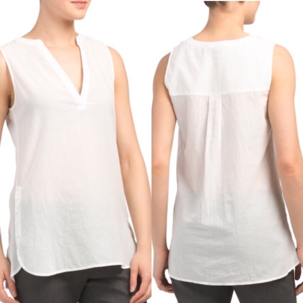 Theory Sleeveless Button Popover White Summer Top Tunic SzL